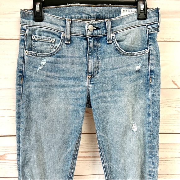 Rag & Bone Double Wash Light Distressed Skinny Ankle Jeans - Picture 9 of 10